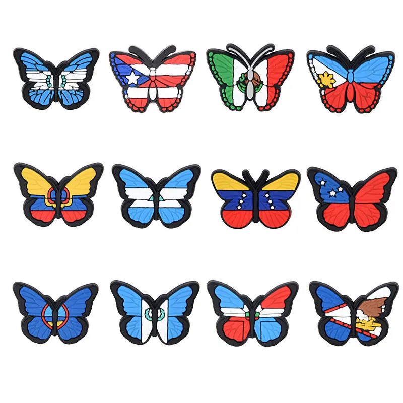 

flag Butterfly Game anime Cheap Custom Soft PVC Cartoon Shoe Charm for Clog shoe decorations, As picture