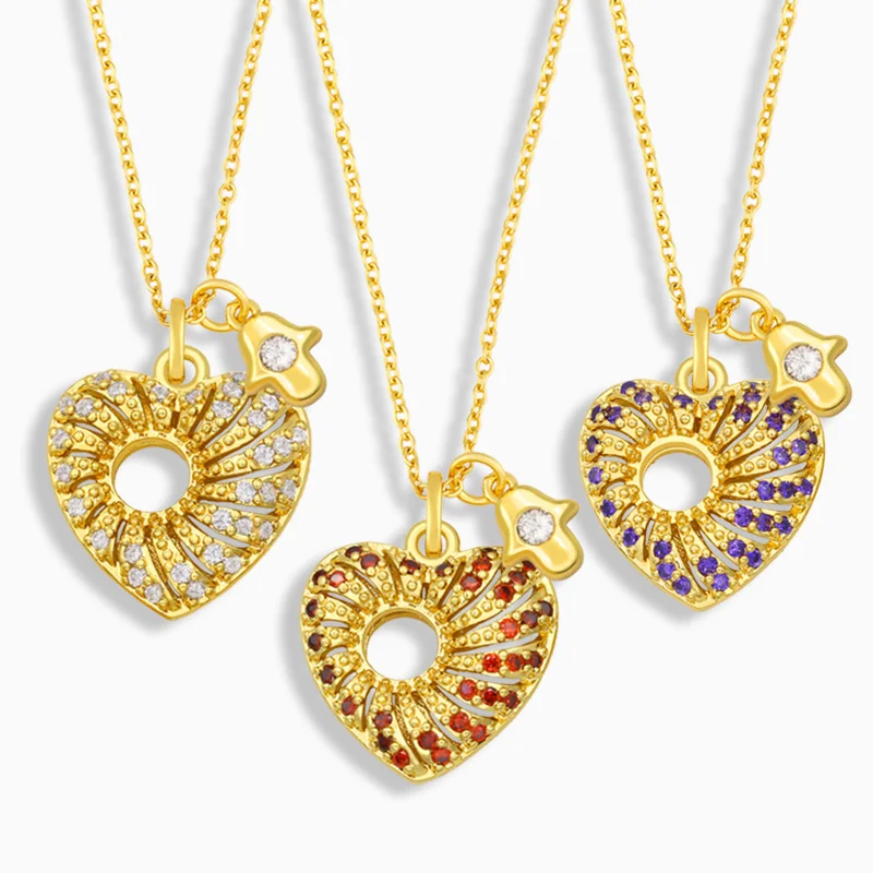 

Hot Selling 18K Gold Plated Heart Pendant with Zircon Necklace Jewelry, 18k gold plated jewelry
