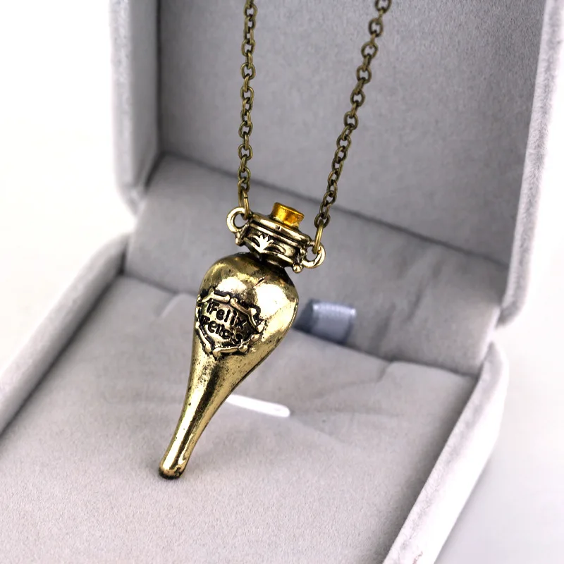 

Hot Sale Movies Ancient Bronze Silver Conical Potion Bottle Vintage Alloy Jewelry Harry Necklaces for Women Men, Pictures