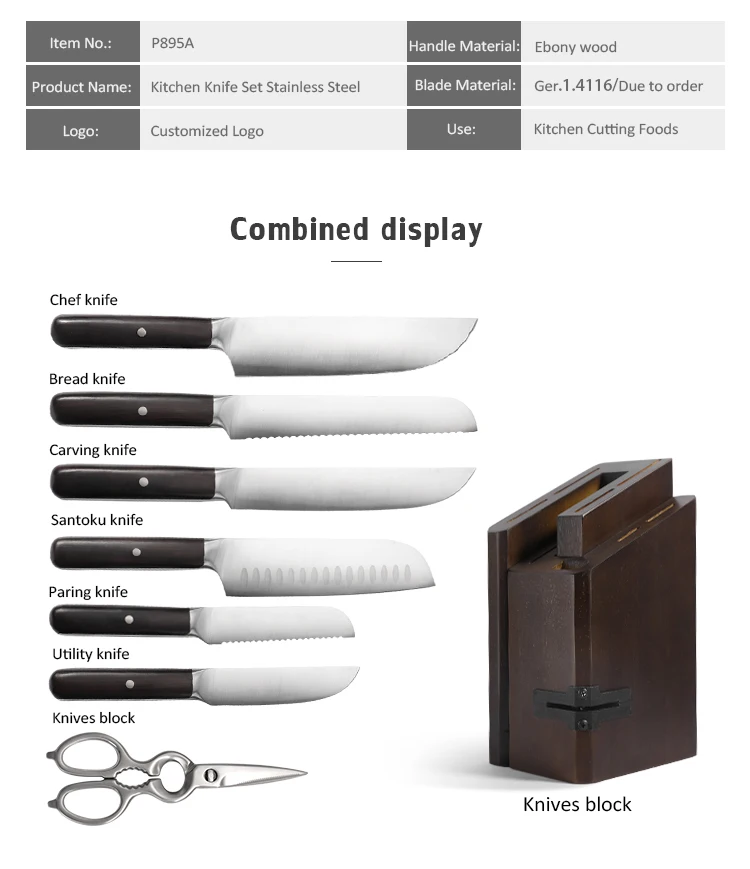 New Arrival Kitchen Knife Set 6pcs/set chefs knife with ebony wood handle knife set, View knife