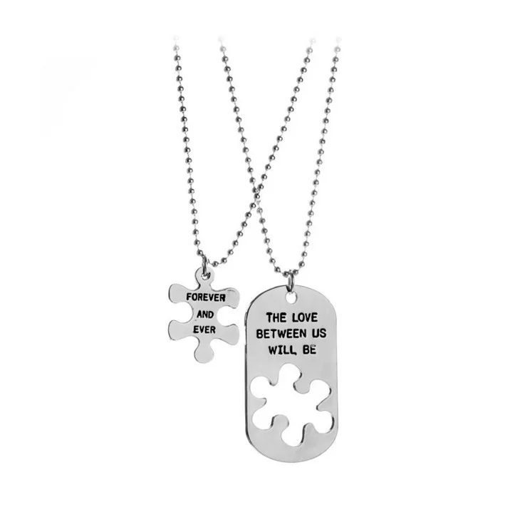

Creative Valentine's Day Gift The Love Between Us Stainless Steel Stitching Couple Necklace, Silver