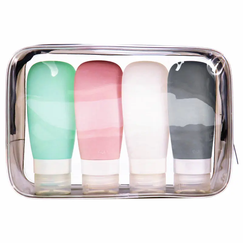 

4 in 1 portable squeezable leak proof silicone travel cosmetic lotion bottle dispenser set kits for airplane travel bottles oem