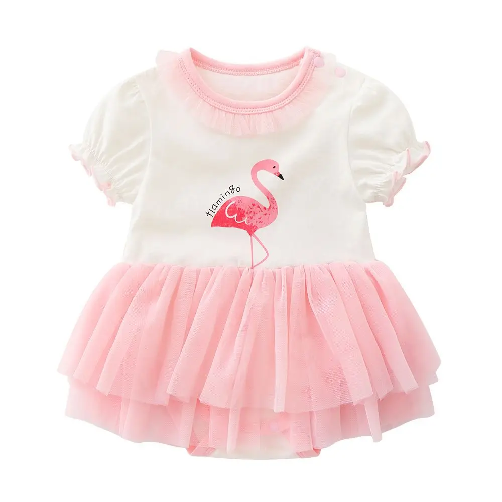 

100% Cotton 5pcs Baby Gift Set with Flamingo Skirt and Short-sleeved Romper