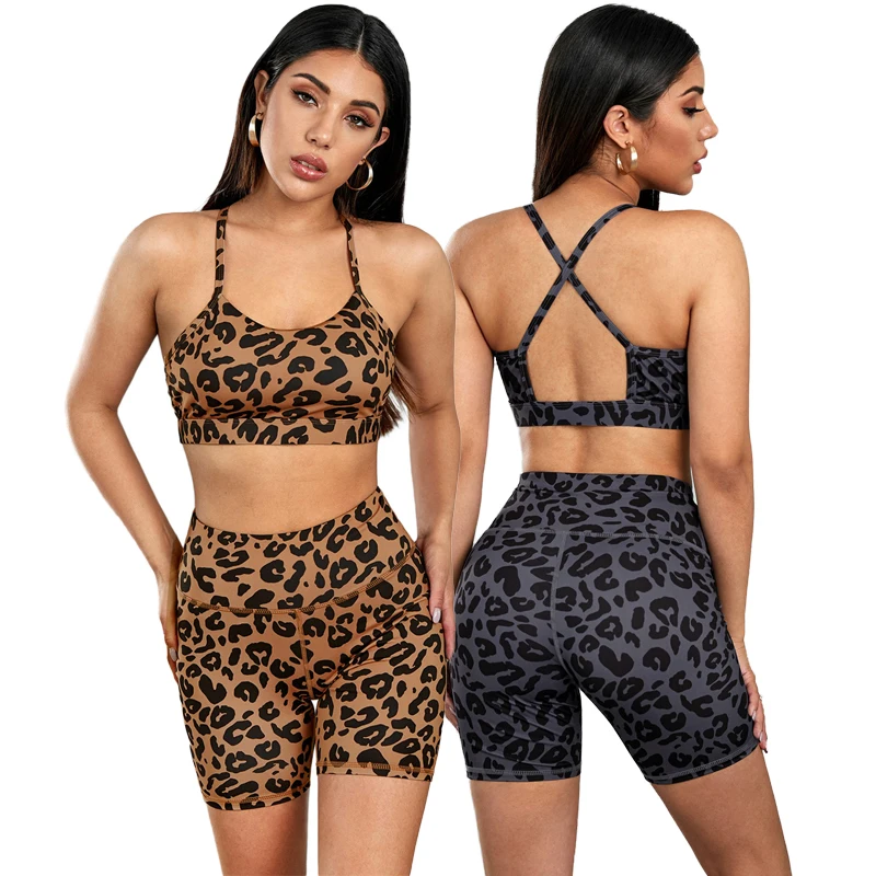 

Factory Hot Sales Summer Womens Clothing Casual Lip Leopard Shorts Set