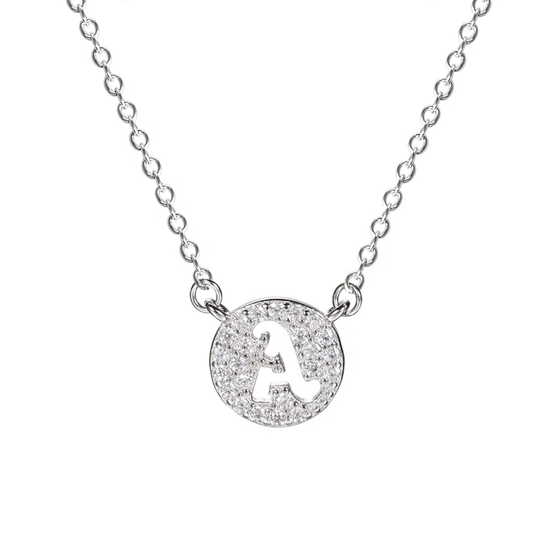 

Hot selling sterling silver A- Z initial zircon pave setting letter pendant necklace for women