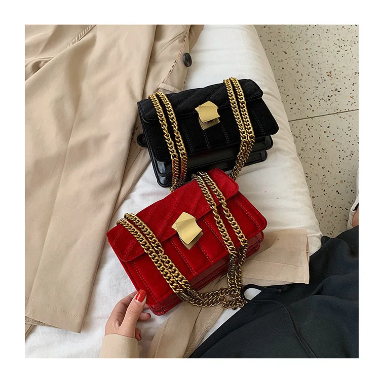 

Luxury Velvet Women Winter Flap Bags Embroidery Chain Shoulder Messenger Bags Velour Ladies Purses and Handbags Chic Lock Bags