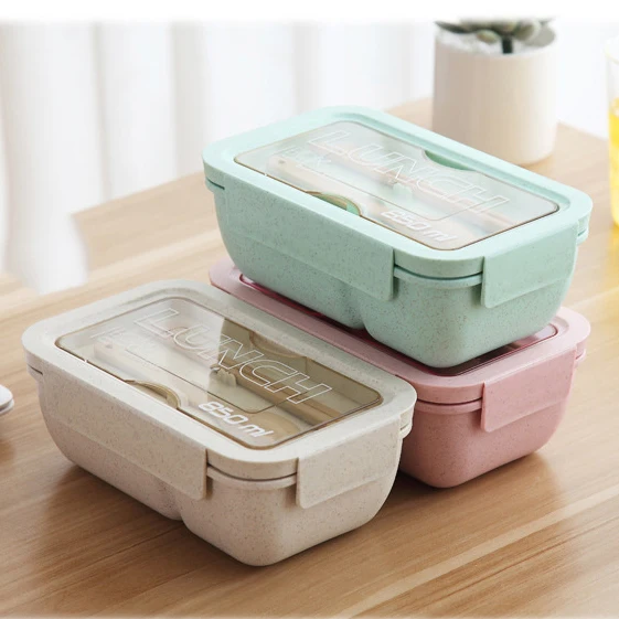 

Eco friendly reusable portable rectangle children school lunch box wheat straw insulated food container lunch bento box for kid, Pink/green/beige/custom color