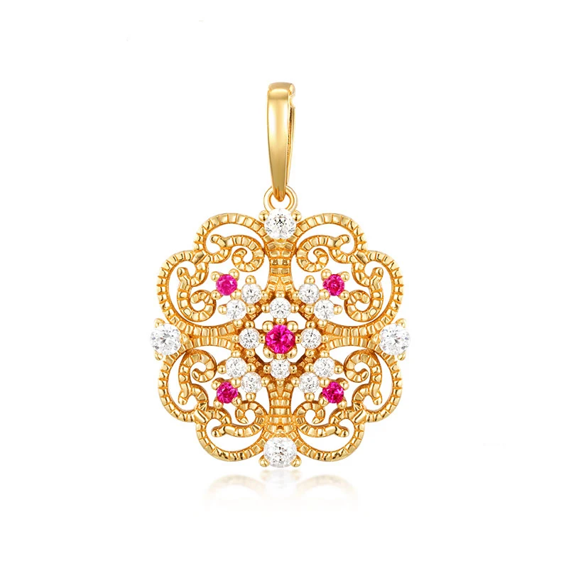 

Japan style gold vermeil filigree lace S925 Sterling silver clover pendant jewellery