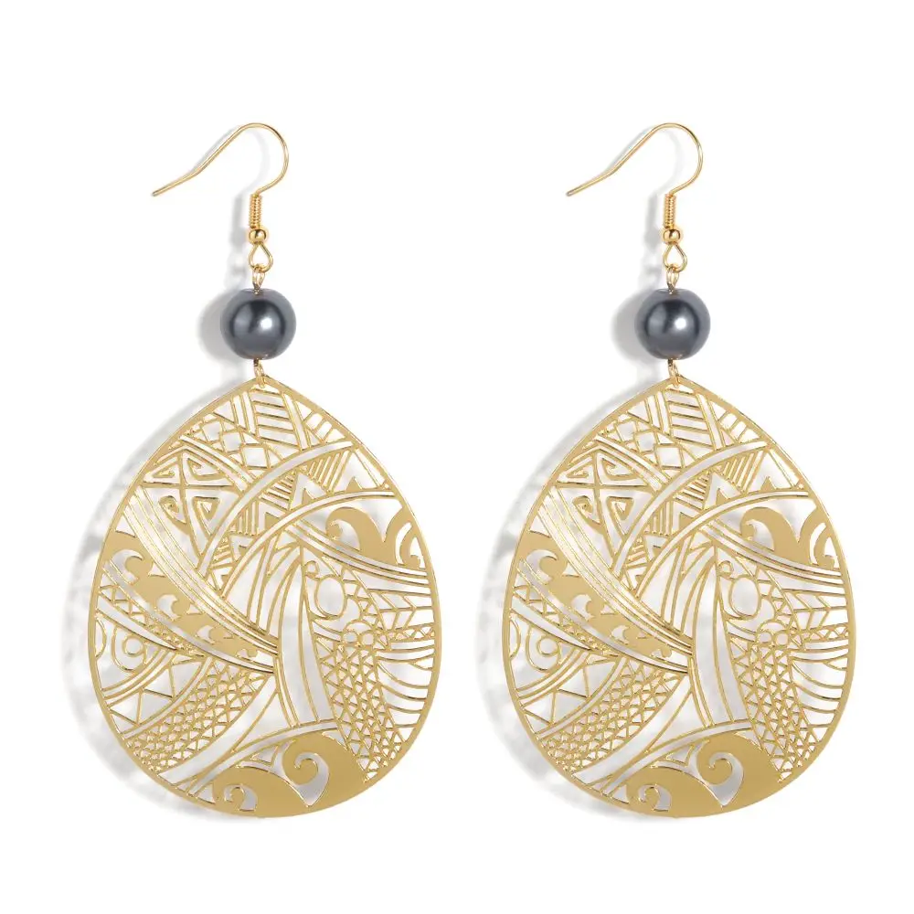 

2023 New Tribal Hawaiian Jewelry 18K Gold Plated Personality Dangle Earrings Tear Drop Shaped Earrings for Women