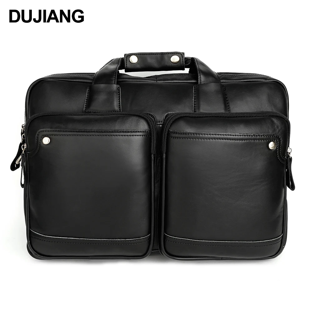 

Dujiang Genuiine Leather Business Handbag Shoulder Messenger Bag Briefcases Laptop Bag For Men, Brown