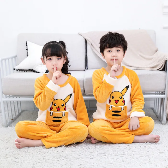 

Homewear Pjs Cute Sleep Winter Lounge Wear Plush Sleepwear Pijama Franela Kid Pajama Set Clothes Fluwelen Pyjama For Children