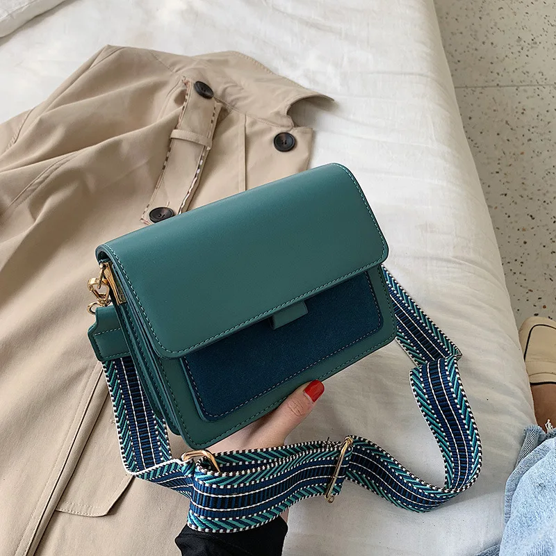 

Trendy 2019 Small Square Bags Women Handbags Ladies Ethnic Style Wide Ribbon Contrasting Color One Shoulder Diagonal Bolsos Para