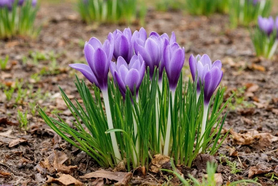 Crocus sativus flowers with visible red stigmas ready for harvesting