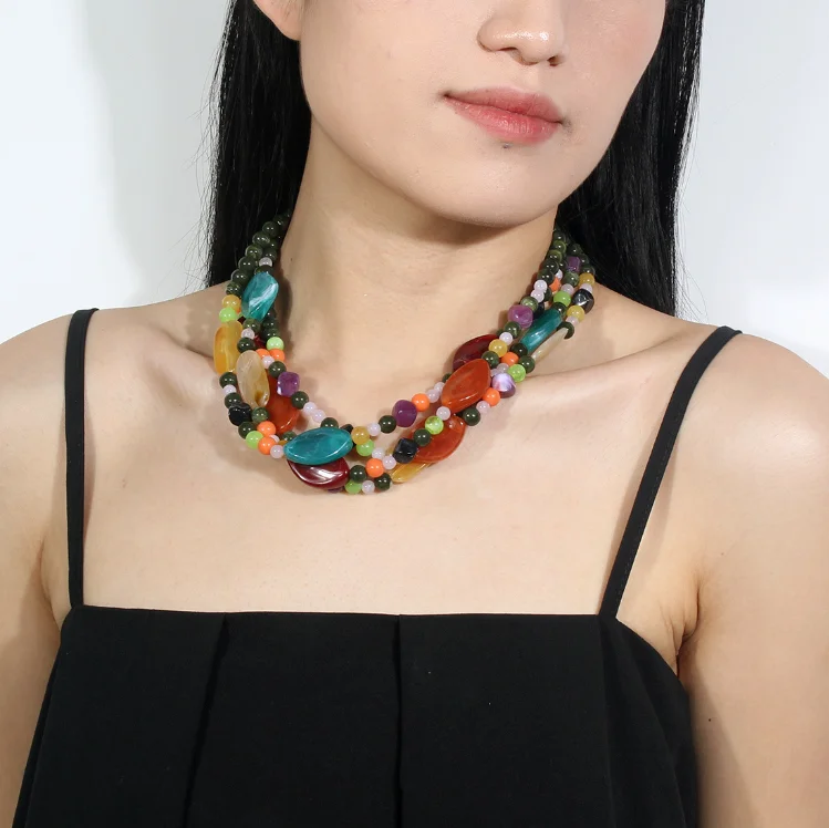 

New Design Multicolored large Resin Acrylic Beads Collar Necklace For Women Statement Choker Necklace Jewelry Wholesale