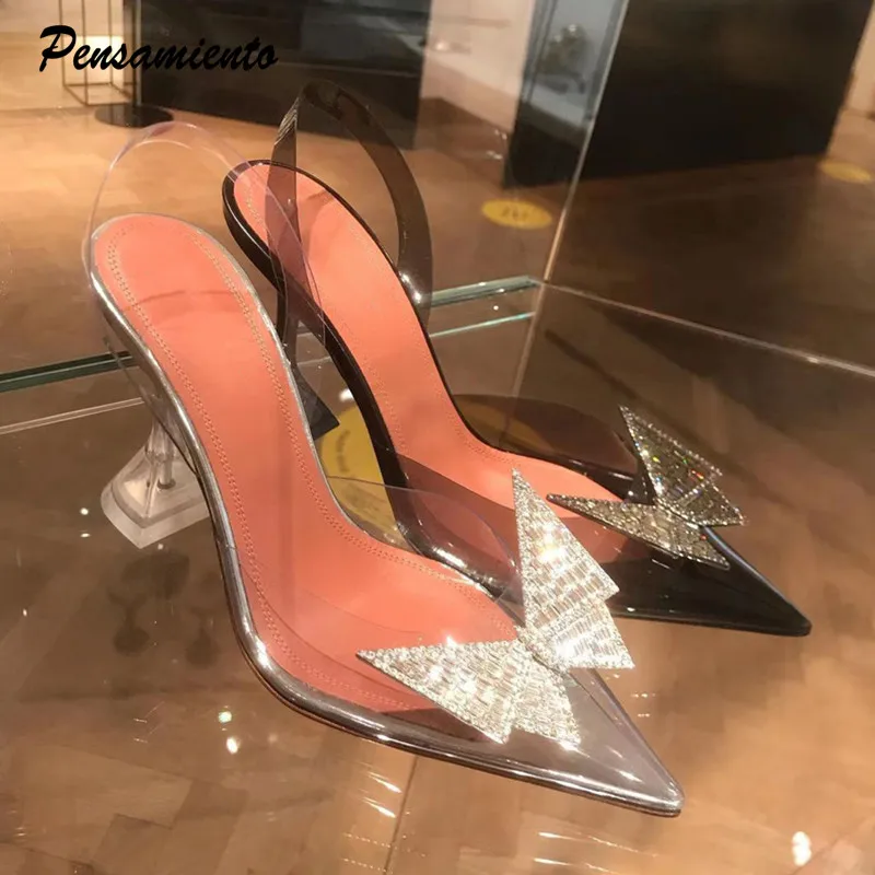 

Star style Crystal Butterfly Transparent Women Pumps Jelly Office Lady Shoes Summer Slingbacks High heels Wedding Bridal Shoes
