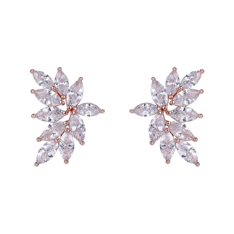 

New Arrival Marquise Leaf Cubic Zirconia CZ Bridal or Bridesmaid's Earrings in Rose Gold / Rhodium Plated