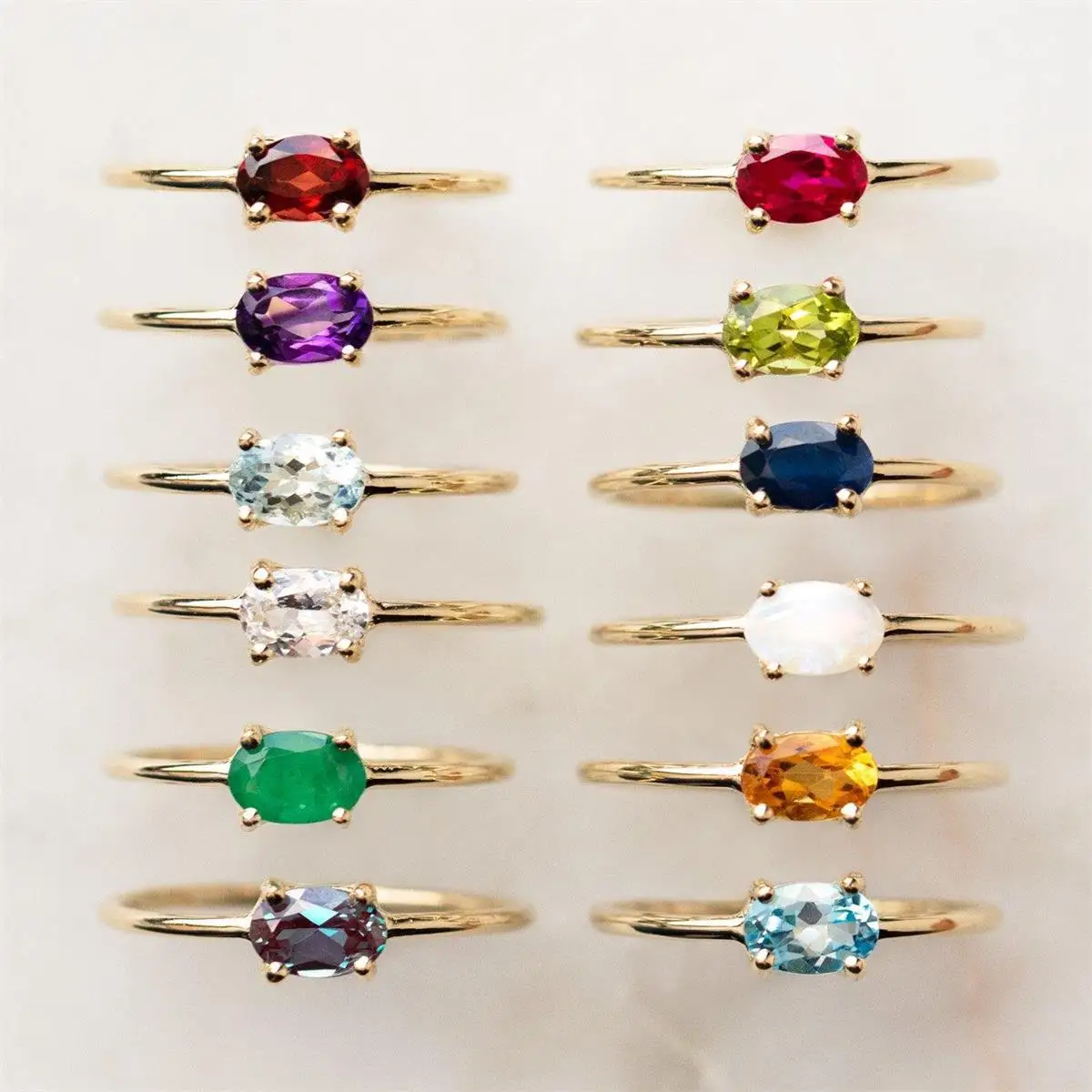 

Hot Selling Colorful Wedding Party Gift Oval Egg Shaped Zircon 18K Gold Plated Ring