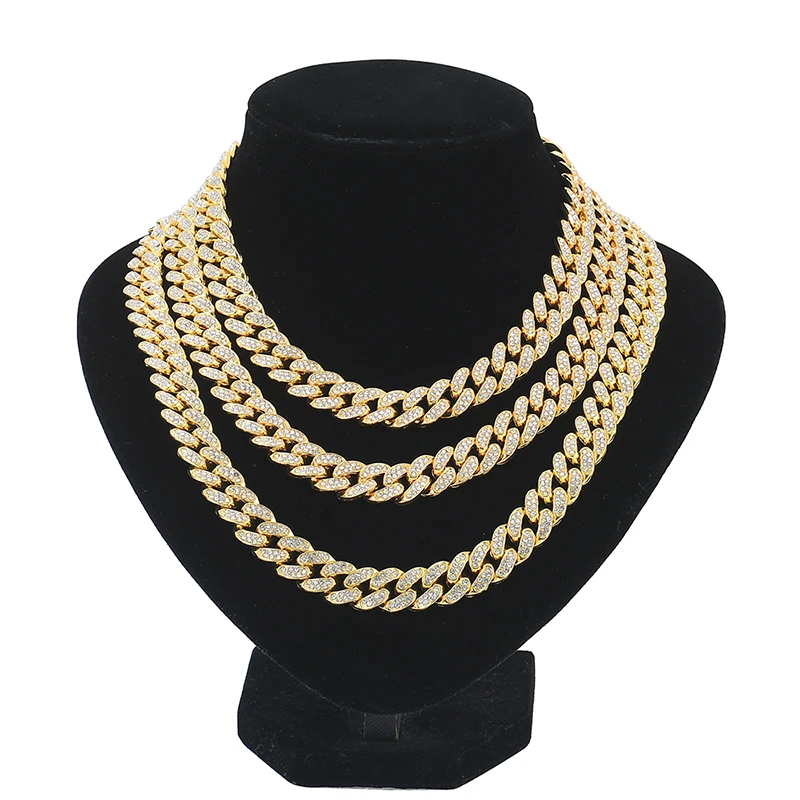 

Miami Cuban link chain Necklace & Bracelet Set Iced Out Crystal Rhinestone Hip Hop Jewelry