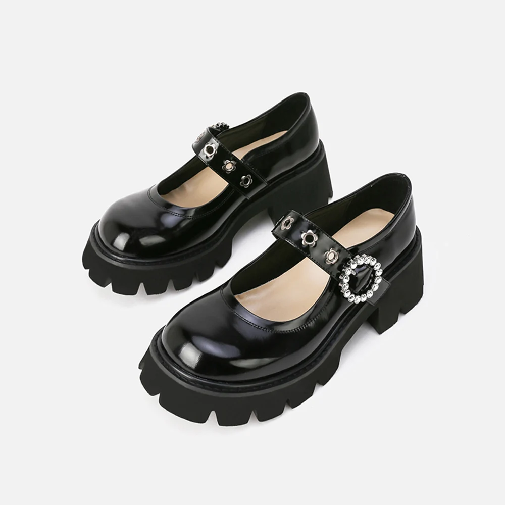 

Fashion Trend Wear-resistant Women Vintage Lolita Shoes Casual Buckle Strap Round Toe Shoes Platform Square Heel Shoes