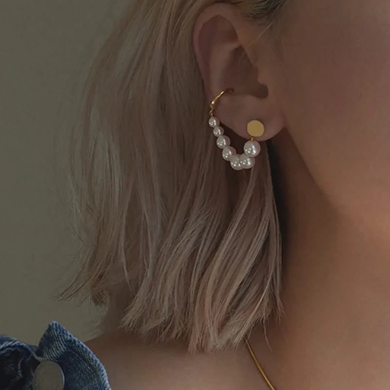

2021 Fashion 18K Gold Plated Pearl Stud Earrings Freshwater Baroque Pearl Earcuff Earring For Girls
