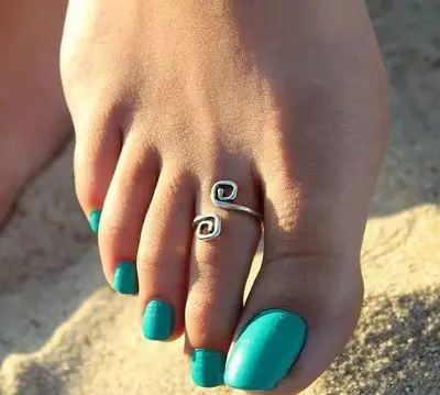 

2021 New trend simple retro old carved pattern open foot joint silver women toe rings, Silver color