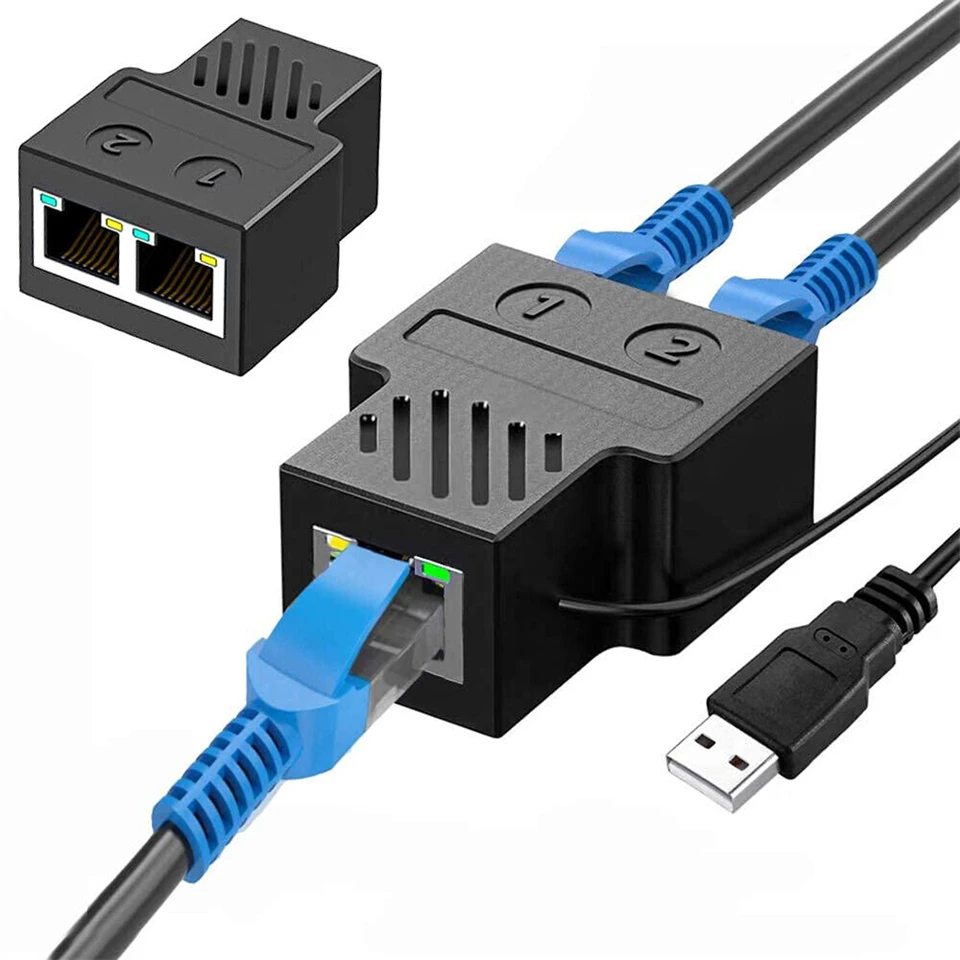 

RJ45 Network Splitter Adapter RJ45 1 to 2 Dual Female Online Simultaneously LAN Interface Ethernet Socket Connector Extender