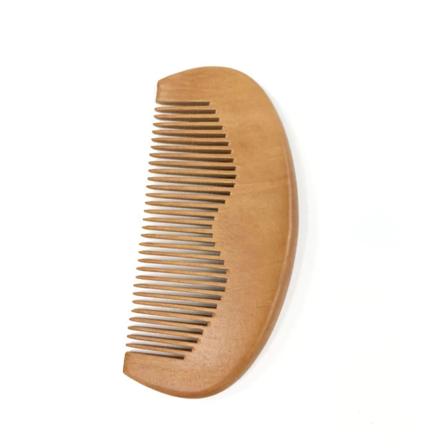 

Custom Logo 100% Natural Peach wooden comb portable hair combs moon shape Beard Hair Combs, Burlywood