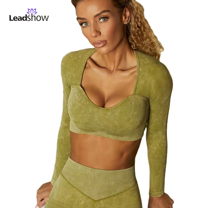 

Workout athletic crop top seamless scrunch yoga pants set custom women sport sweat 2piece suit yoga clothes three underwear sets, Black,green, light green,olive green