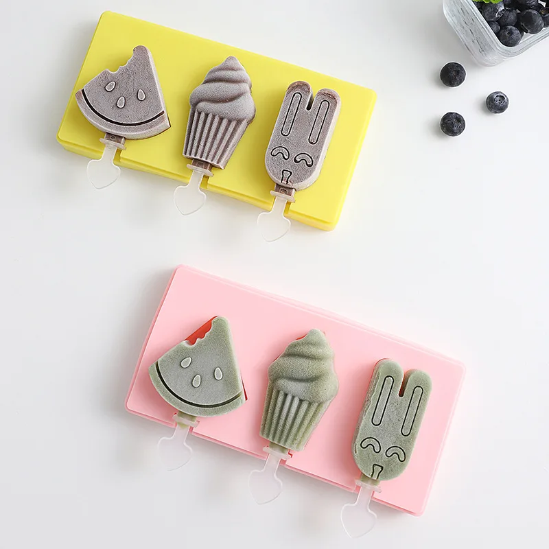 

Homemade Ice Cream Mold Children's Ice Cream Creative Ice Cream Mold Silicone Popsicle Three-Grid Popsicle Making Box