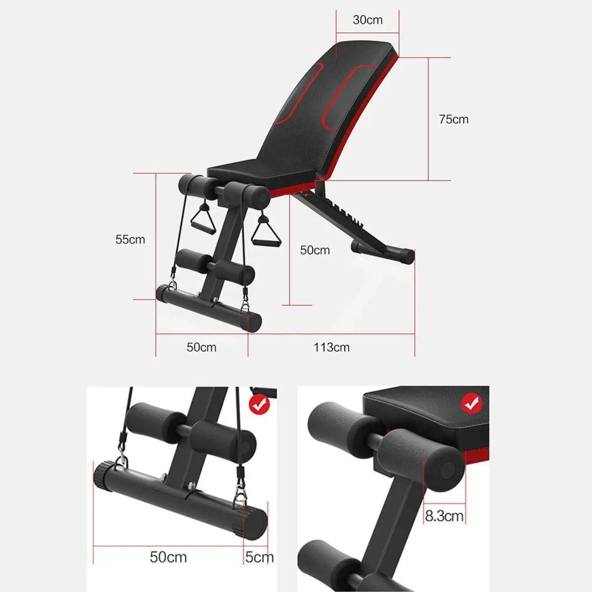 

WB-2302 Adjustable Foldable dumbbell Weight Bench with Incline and Decline Flat Exercise, Black+silver