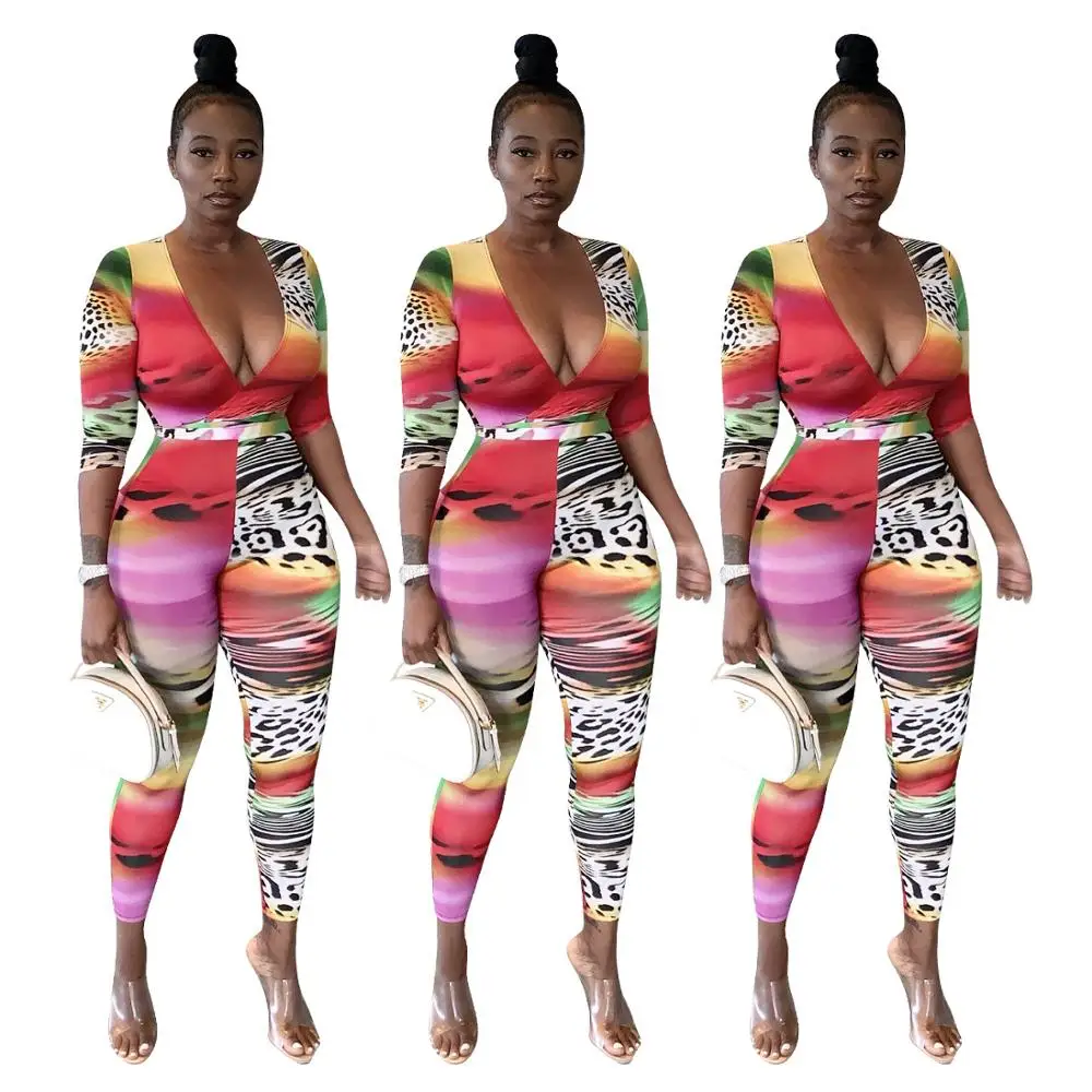

Luren Sexy jumpsuit tights Printed New leopard print multi-color jumpsuit