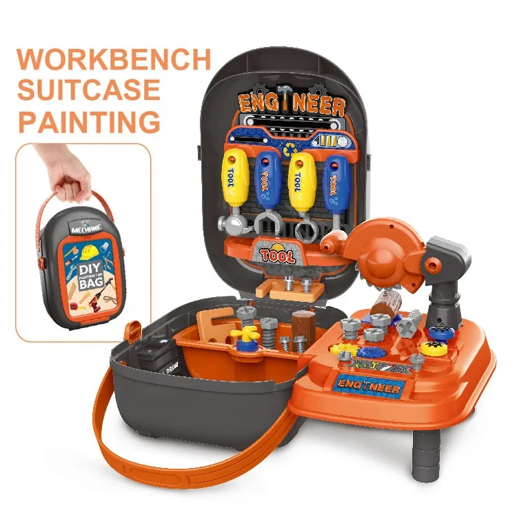 

Portable Workbench Suitcase Box Pretend Play Engineering Construction Set Kit Tool Toy with DIY Painting Tools