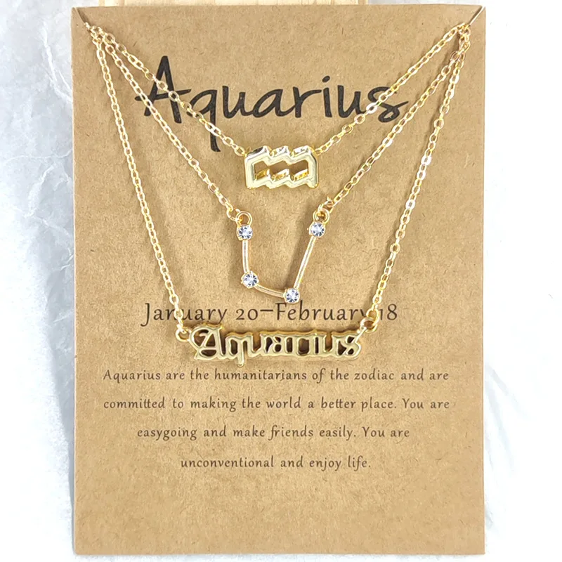 

Hot Sale Exquisite Layered Necklace Women Horoscope Diamond Necklace 12 Zodiac Sign Pendant Necklace, Gold, silver