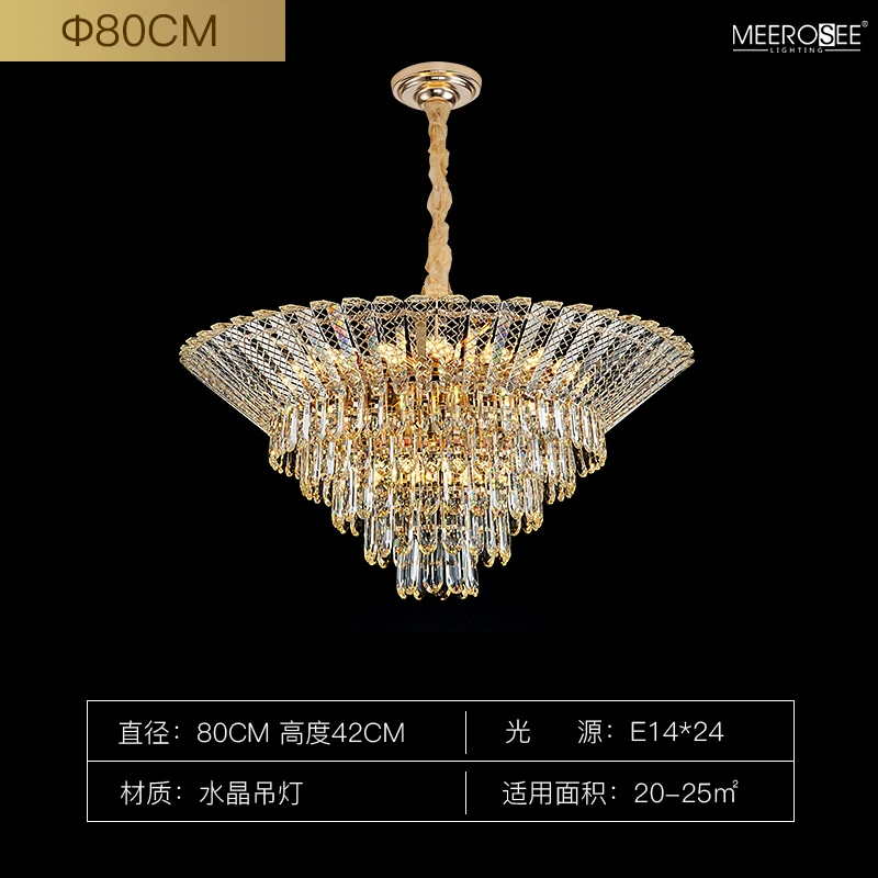 MEEROSEE Crystal Pendant Light Round Shape Living Room Light Crystal Hanging Light for Home MD92899