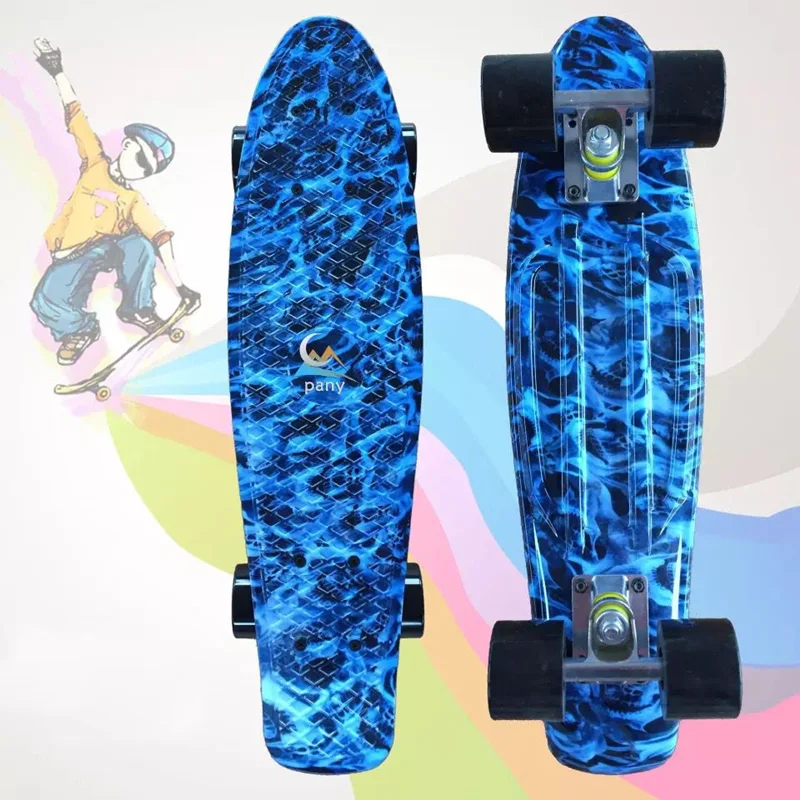 

22 inch Cruiser Skateboard Plastic Skate Board Retro Graphic Galaxy Starry Floral Fade Printed Penny Style Board, Customized color