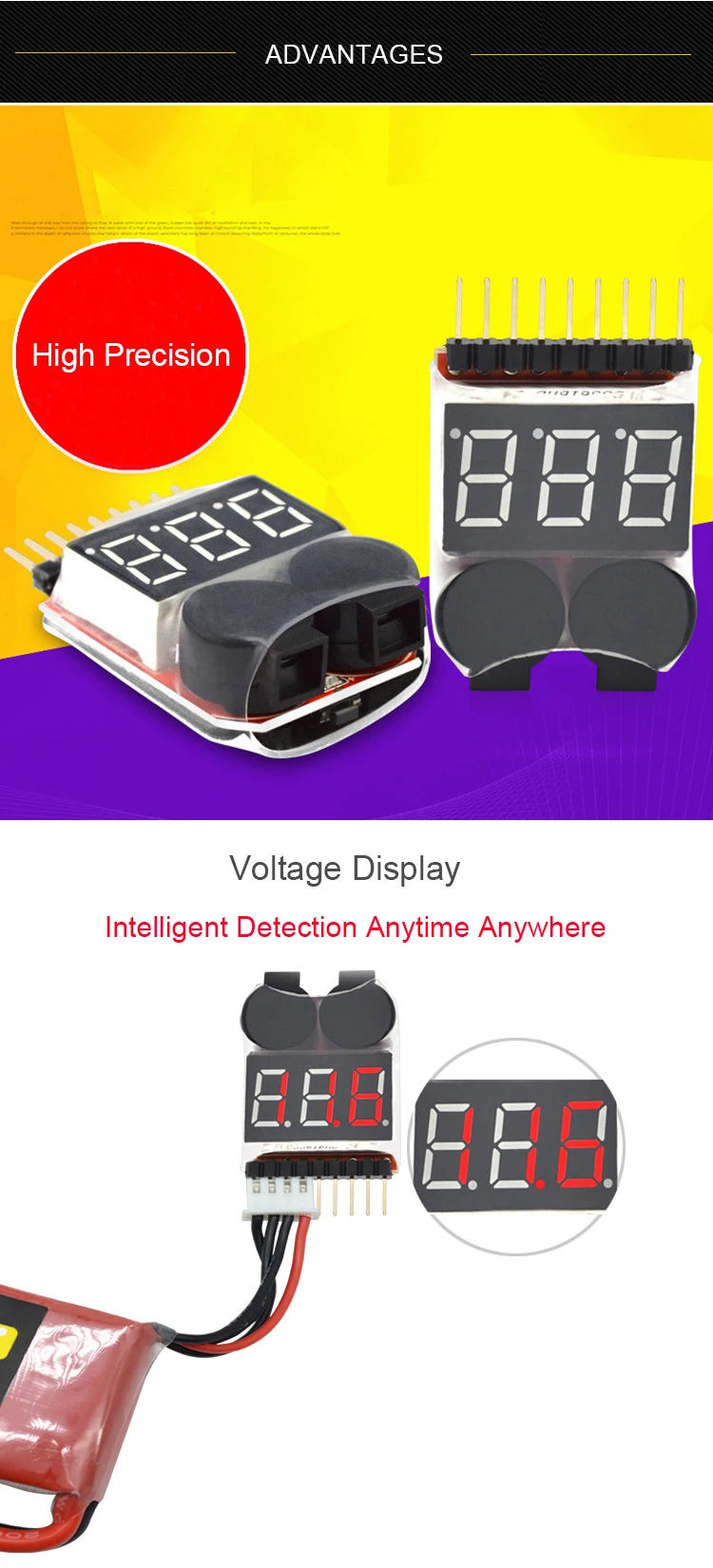 Hot Sale For Wholesale Voltage Checker 18s Lipo Alarm Low Battery