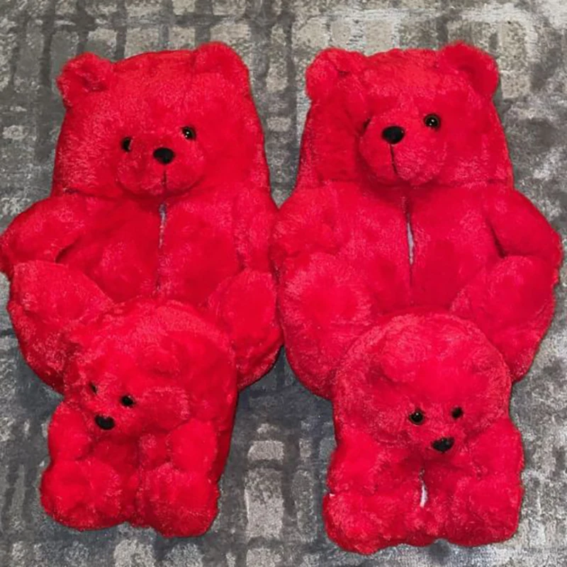 

MMX63-1 2 Piece Set Fashion Mommy And Me Bear Slippers Teddy Bear Slippers For Women Girls, As picture or custom