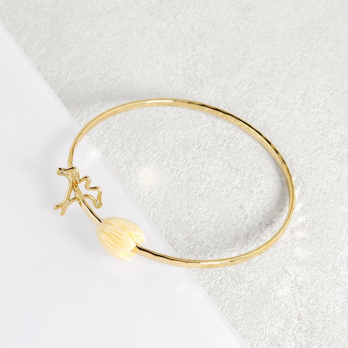 

18k gold brass bangle paradise bird custom jasmine beads hawaii bangle