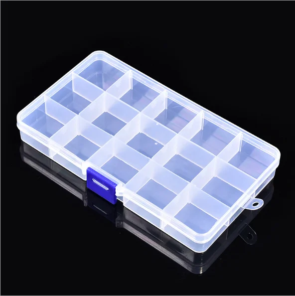 Practical Adjustable 15 Compartment Plastic Storage Box Jewelry Earring Bead Screw Holder Case Display Organizer Container