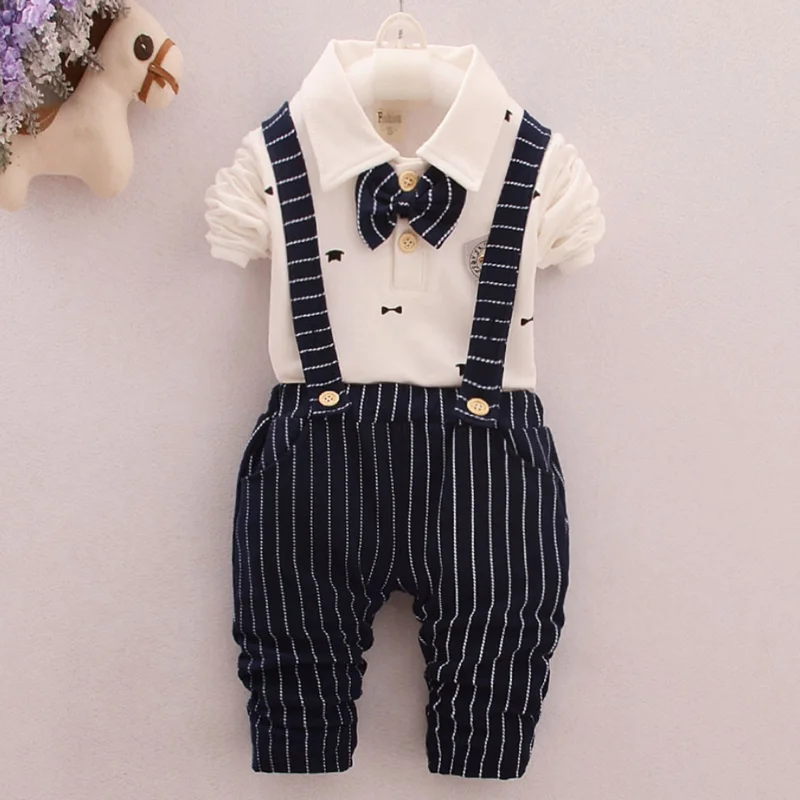 

2020 Baby boy clothing set Newborn baby boy 2pcs set 1-4years old Bow Ties Shirts And Suspenders Pants, White / yellow / red