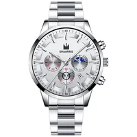 

Shaarms New Style 3 Eyes Silver Casual Quartz Watch Fashion Stainless Steel Mens Watches