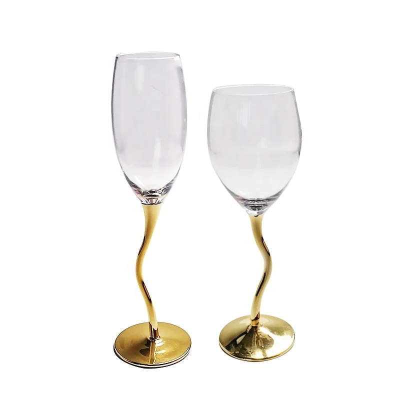 

Wholesale Wedding Party Portable Long Stem Unique Gold Stem Red Wine Glasses