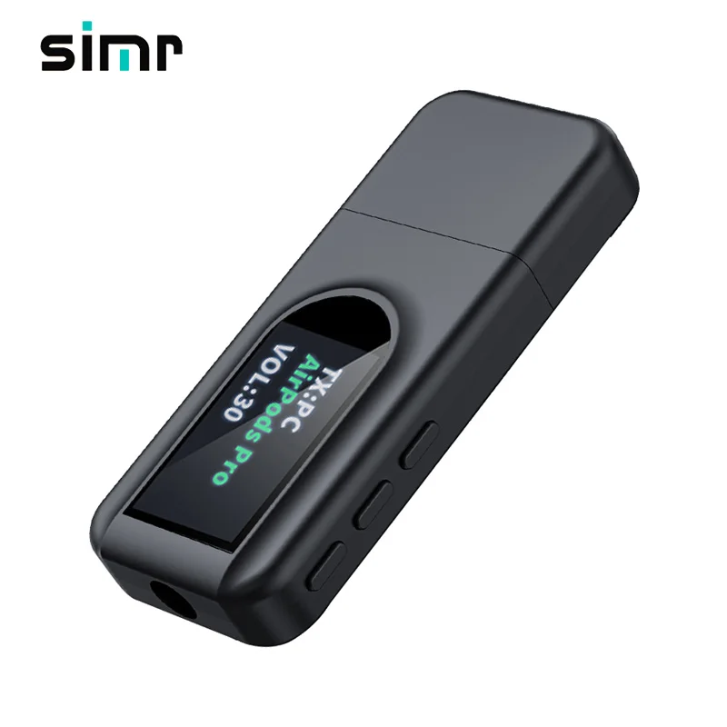 

simr 2 in 1 BT5.0 audio OLED color display 3.5mm AUX stereo USB wireless blue-tooth 5.0 transmitter receiver 2 in 1, Black