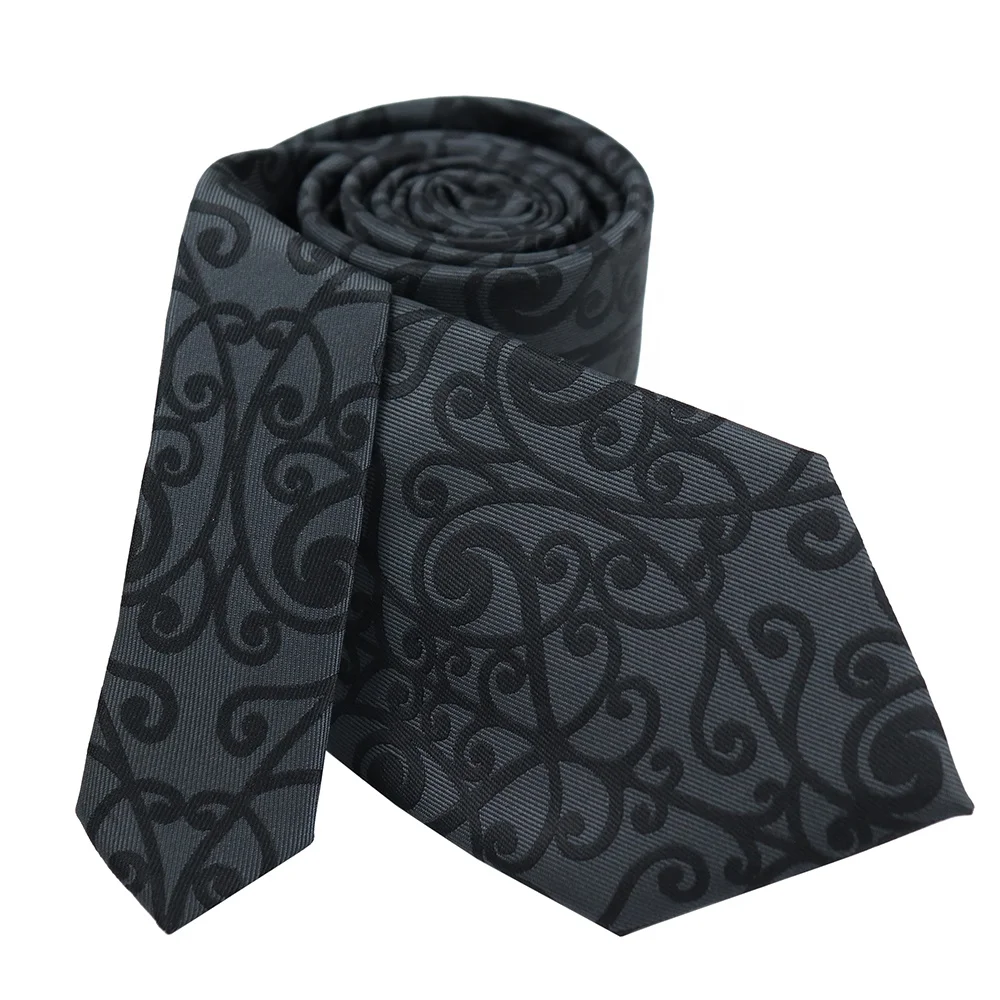 

Elegant Design Delicate OEM Dark Gray Polyester Woven Embroidered Tie Handmade Men Neck Ties Floral