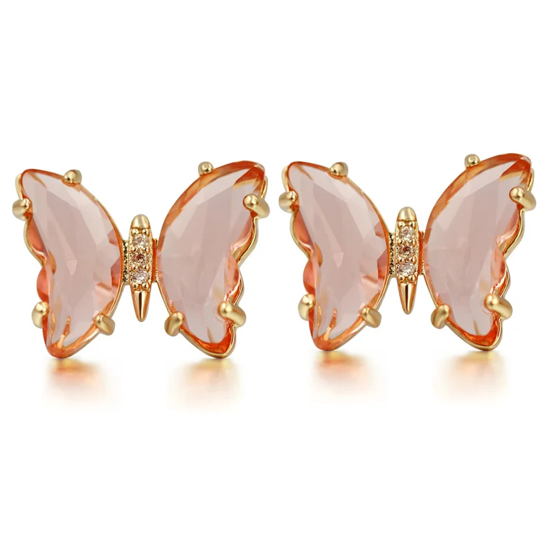 

New Elegant Lady Wedding Trendy Insect Candy Color Shining Transparent Gemstone CZ Butterfly Women Stud Earrings