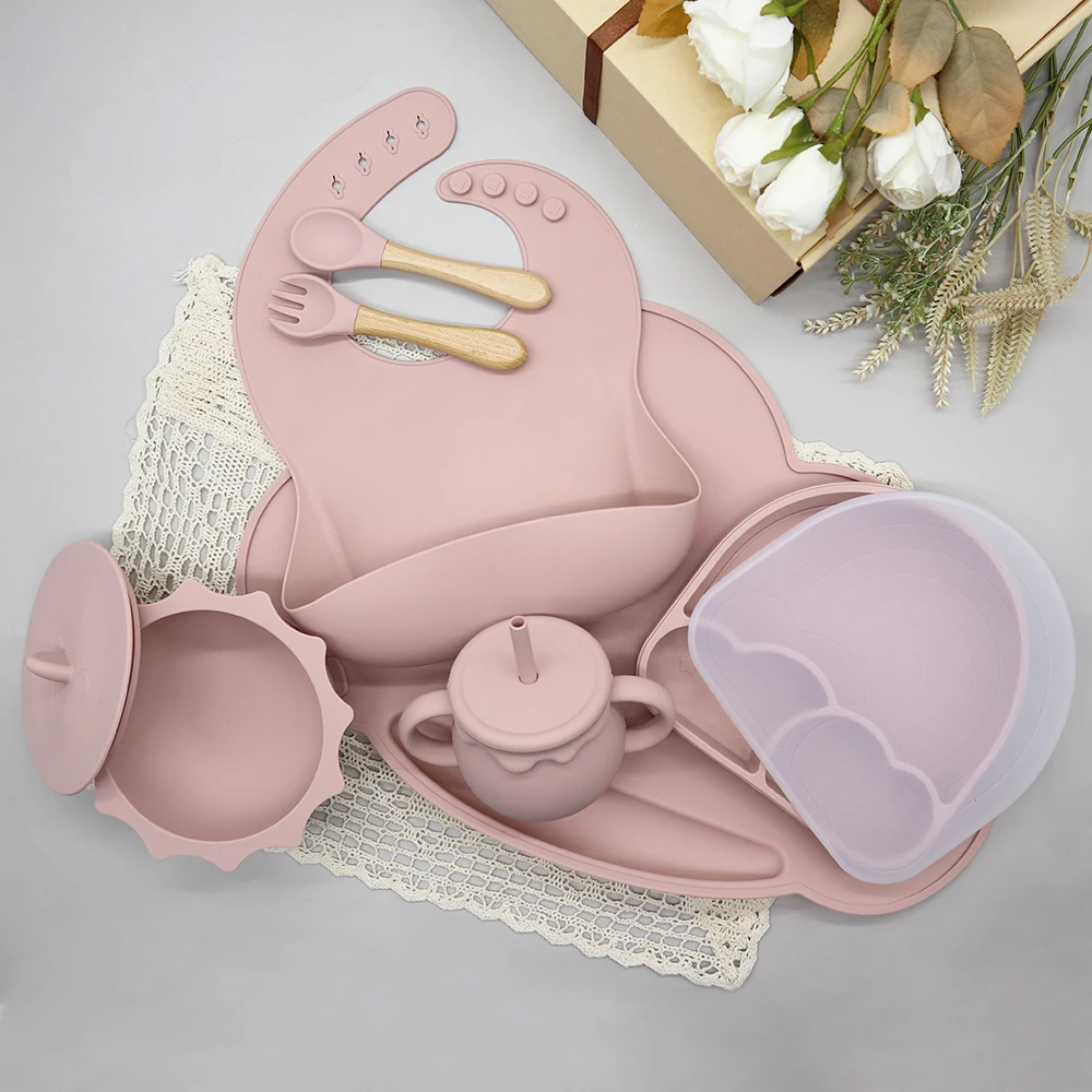 

Wholesale Food Grade New Born Baby Gift Set Kids Dining Suction Silicone Baby Plate With Placemat Silicon Bowl Straw Cup, Multi-colors