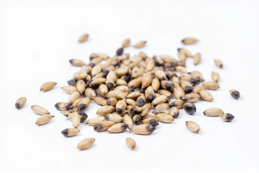 Close-up view of Pepper X seeds showing their small, black, teardrop-shaped characteristics on a white background