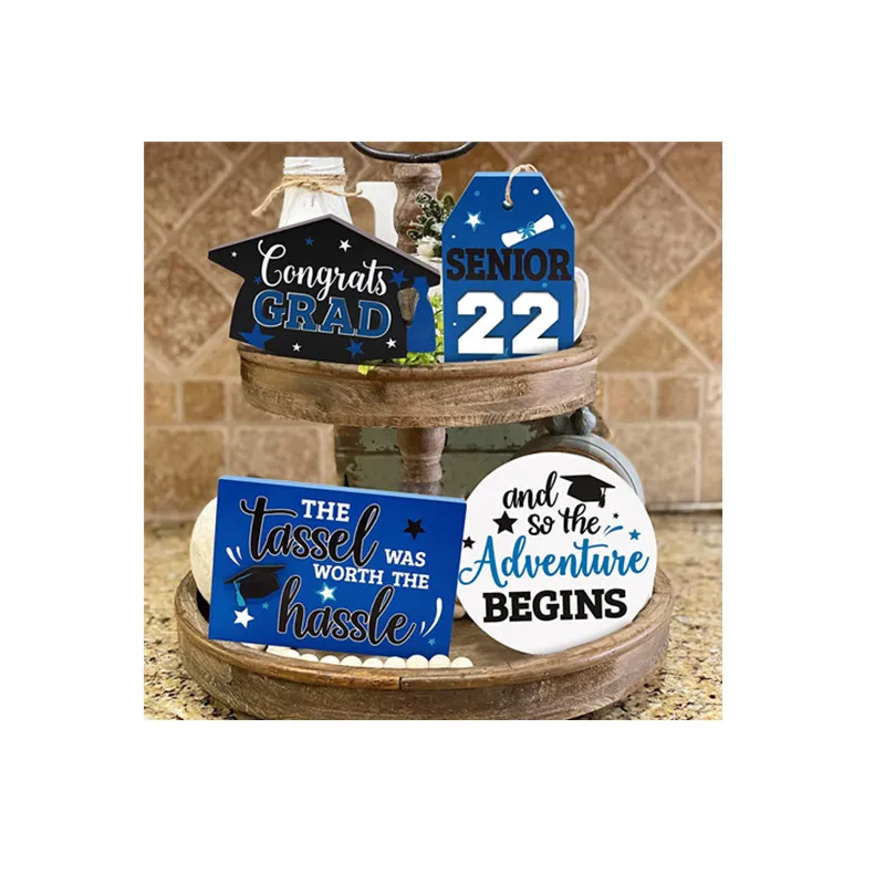 

2022 Graduation Tiered Tray Decor 2022 Congrats Grad Wood Signs Decoration Graduation Gifts for Girls Boys Her Him Tray Decor