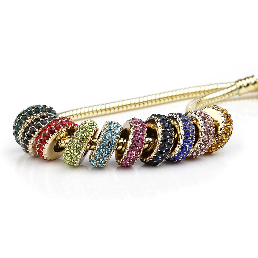 

Gold Plated Spacer Beads with Colorful Rhinestone European Bead DIY Charms Bracelet jewelry making, Gold color with colorful rhinestone