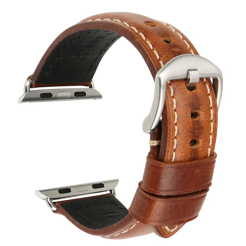 

Leather Strap Replacement for Apple Watch 44mm 40mm 42mm 38mm Amazon Hot Selling Fashion Watch Band for iWatch Series 5 4 3 2, Light brown/dark brown/red/blue/light black